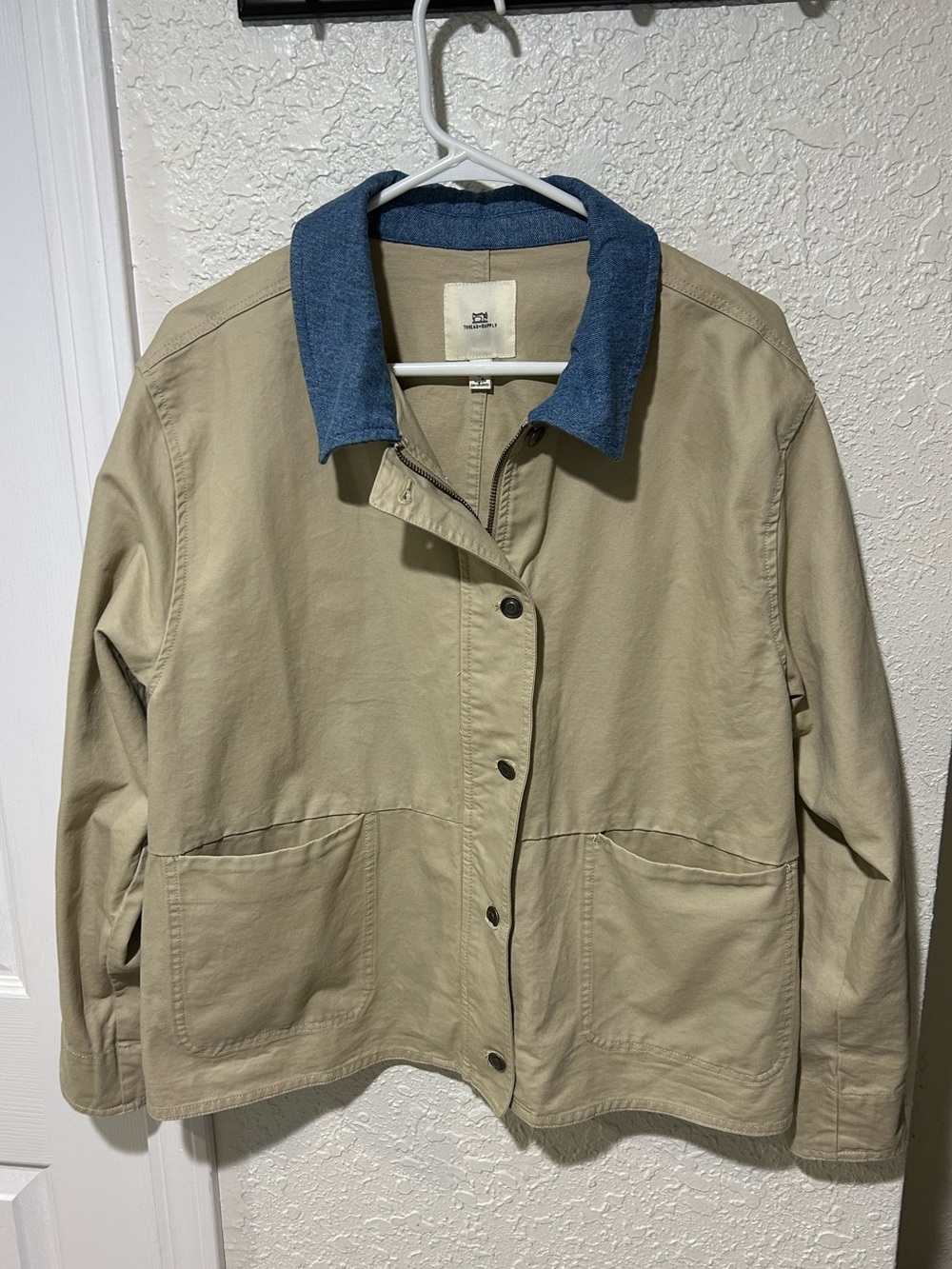 Thread & Supply Beige Barn Jacket with Blue Collar